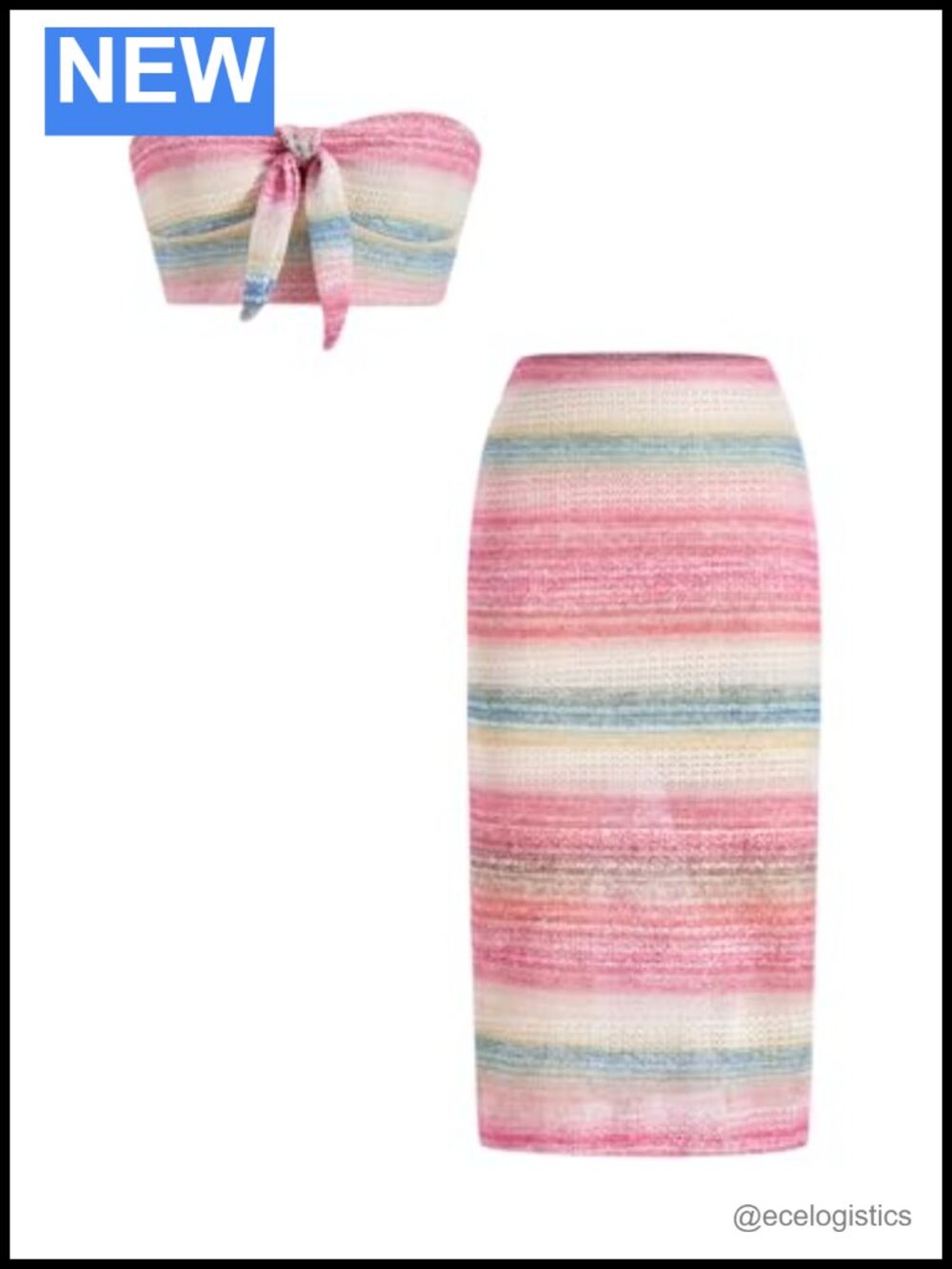 Women's 2 Piece Striped Tie Front Crop Top and Skirt Knit Set